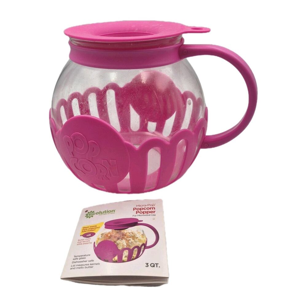 3-Qt Microwave Popcorn Popper Pink Silicone Wrapped Glass Never Used